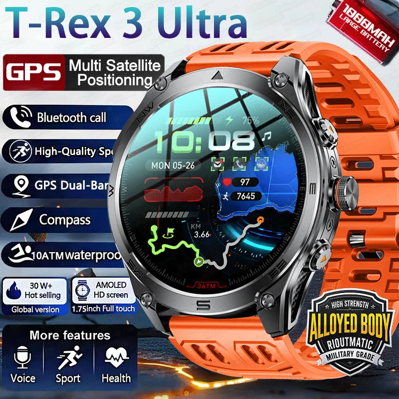 2026 New 1000mah 1.75inch AMOLED Smart Watch Men Sports Fitness LED Flashlight 10ATM Waterproof Bluetooth Call Smart Bracelet
