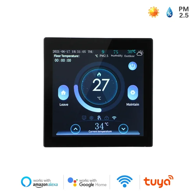 เทอร์โมสตัทอัจฉริยะ Tuya WiFi พร้อมเซ็นเซอร์ตรวจจับ CO2 และความชื้น ควบคุมอุณหภูมิ ใช้ได้กับเครื่องทำความร้อนพื้นไฟฟ้า หม้อต้มน้ำ/แก๊ส 1