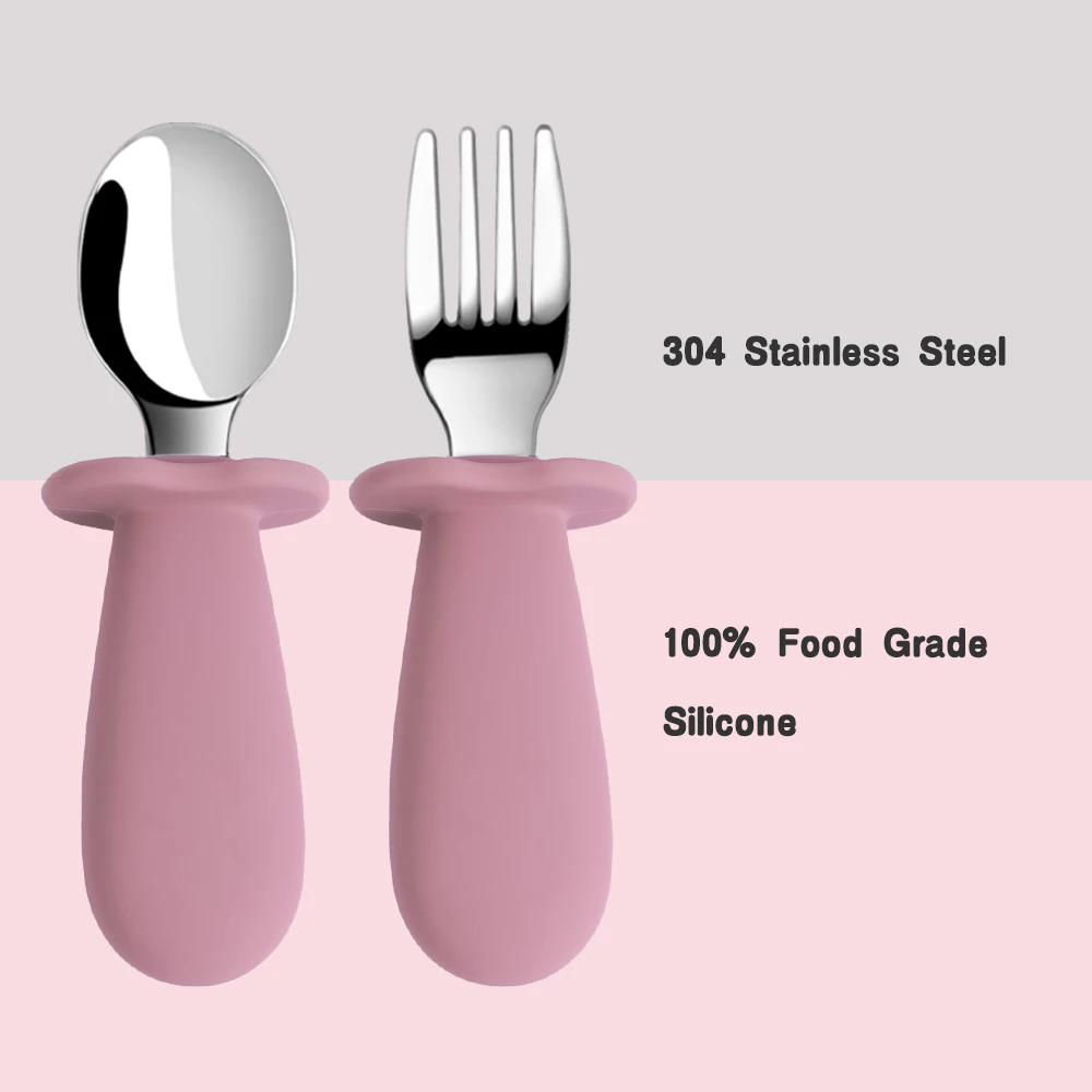 Support DIY names Baby Tableware Set Children Utensil Stainless Steel Toddler Dinnerware Cutlery Infant Food Feeding Spoon Fork