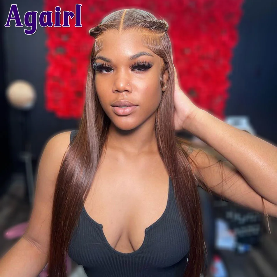 

Chocolate Brown 13X6 Blone Straight Human Hair Wigs Glueless 13X4 Lace Frontal Wigs for Women Pre Plucked 5X5 Lace Closure Wig