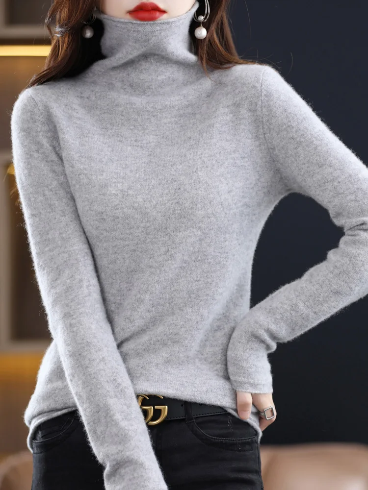 Fashion Basic Long Sleeve Pullover Autumn 100% Merino Wool Sweater Turtleneck Cashmere Women Knitted Clothing Tops