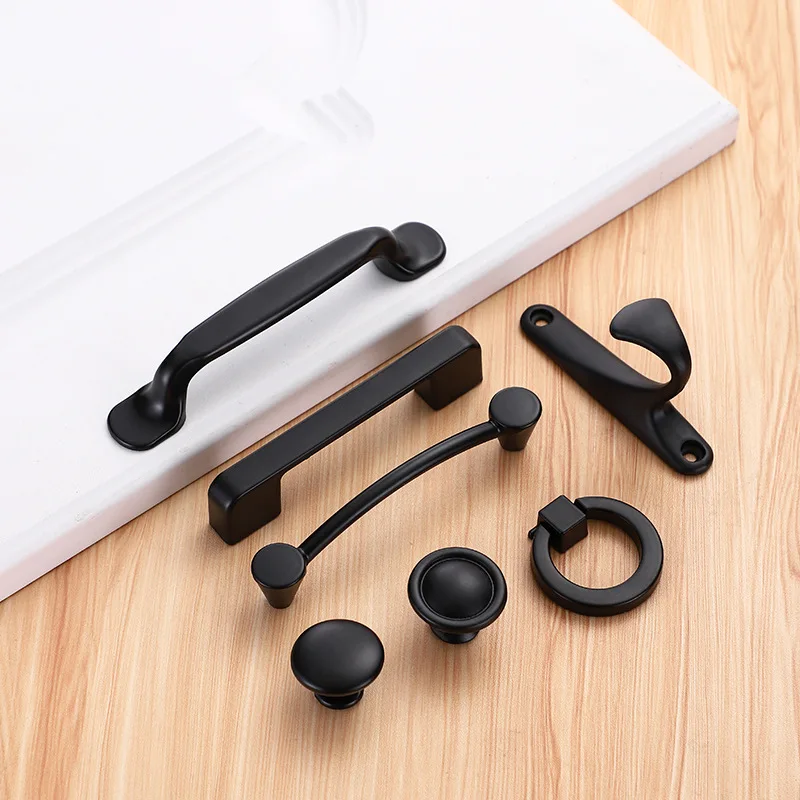 Description Picture 4 of item1/3/5 Sets Simple Style Black Cabinet Handles Solid Aluminum Alloy Kitchen Cupboard Pulls Drawer Knobs Furniture Handle Hardware
