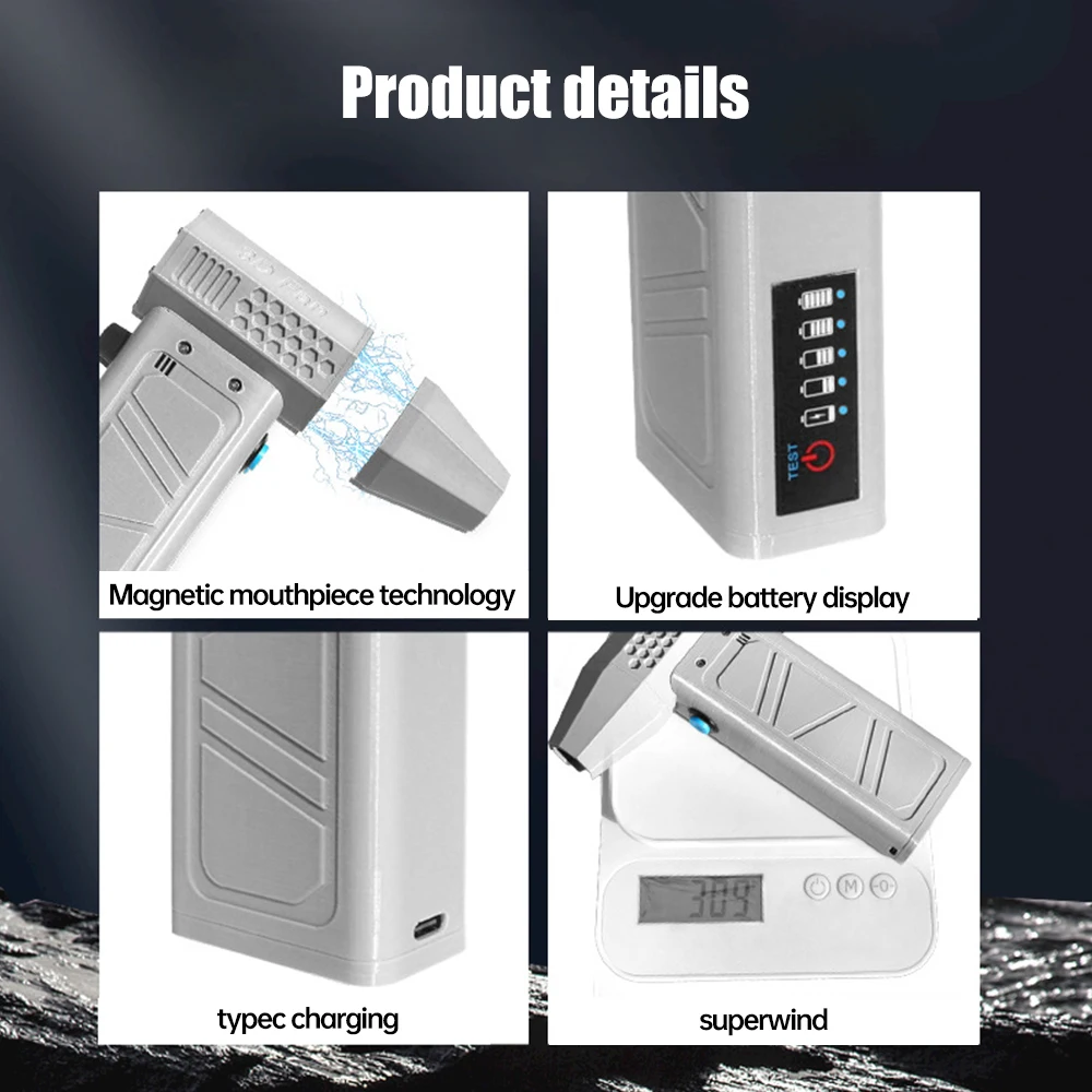 140000RPM Mini Turbo Jet Fan Brushless Motor Handheld Duct Fan 52M/S Portable Turbo Fan Type-C Charging with Power Display Compu 6