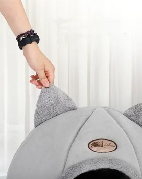 Pet bed with cat ears cat bed for small medium large cats Keep warm in winter Comfortable and soft Machine washable 4