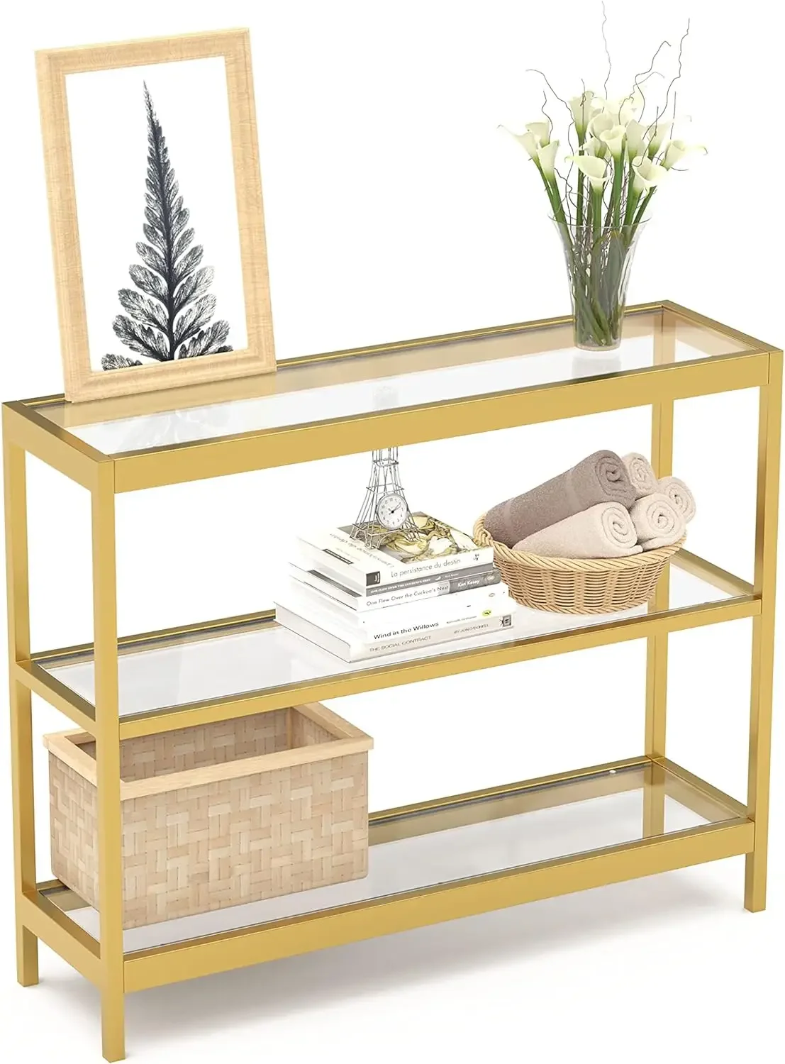 

Console Table, 35" Entryway Table with 3 Tiers, Foyer Tables, Open Glass Sofa Table for Living Room, Foyer, Entryway, Bedroom