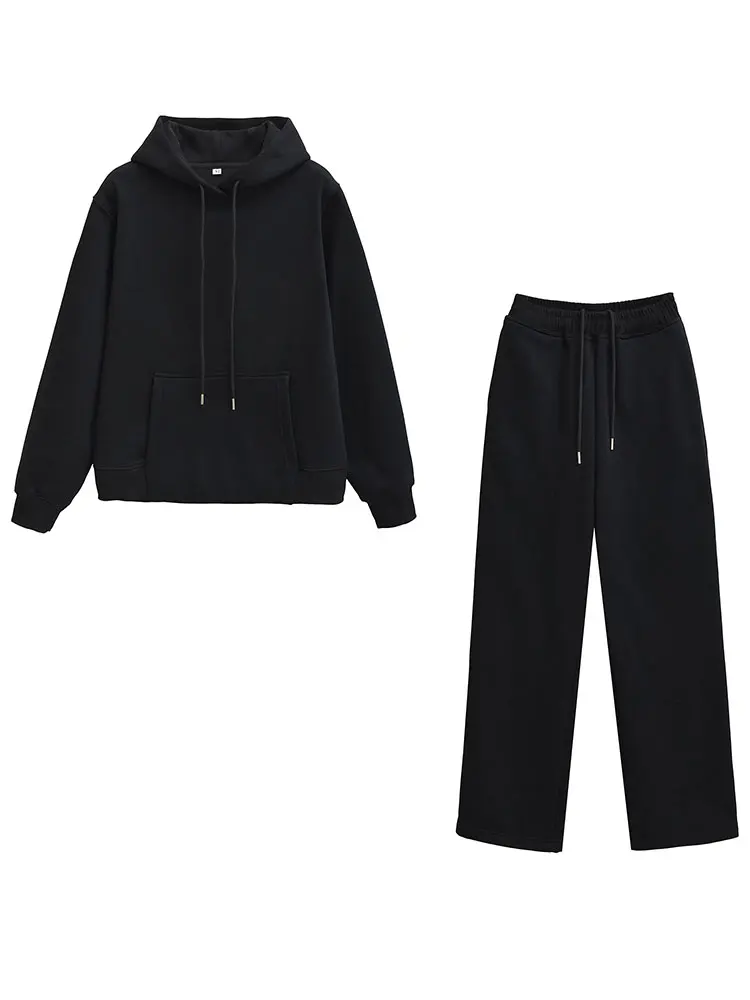 HH Women Elegant Solid Hoodies Pants Suits Long Sleeve Hooded Pullover Sweatshirts Coat Drawstring Trousers Autumn Casual Outfit