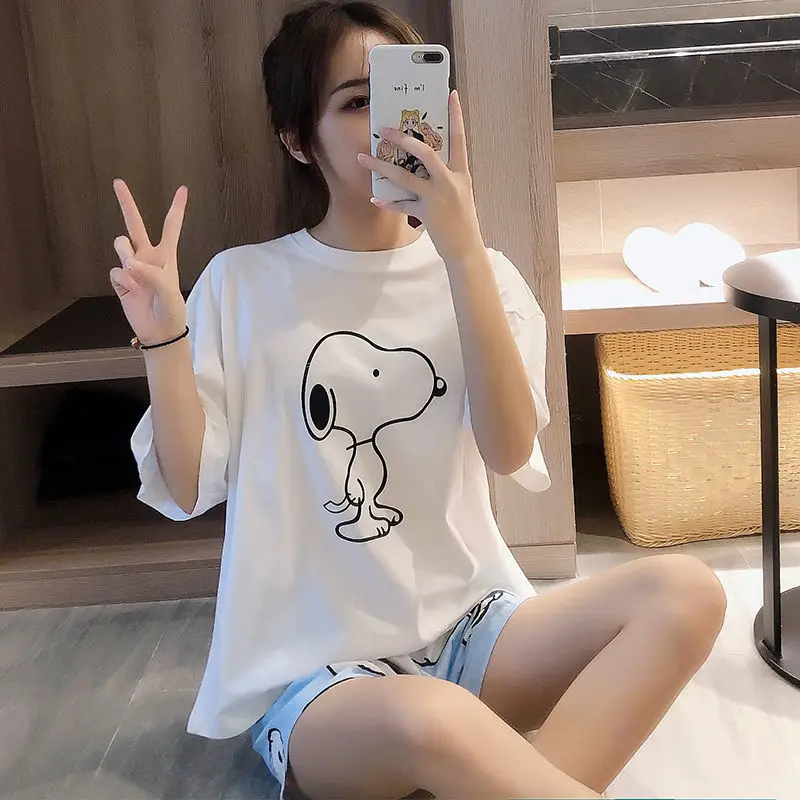 Snoopy sleepwear cartoon round neck pajamas cute cartoon girls boys nightgown home clothes