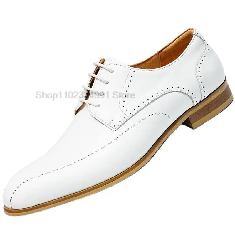 

Luxury Italian Mens Derby Oxford Shoes Genuine Leather White Handmade Classic Lace Up Weedding Office Dress Shoes For Men