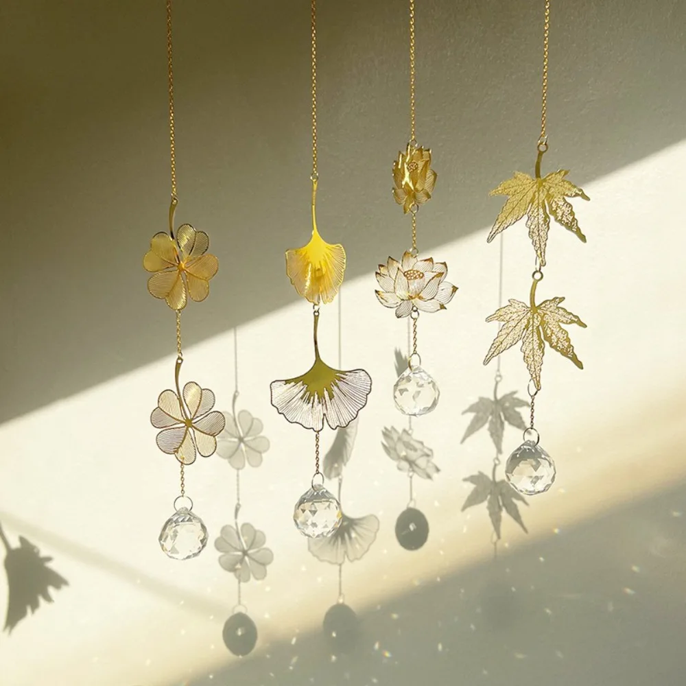 New Hanging Decoration Sun Catcher Lotus & Ginkgo Leaf Window Art Crystal Suncatcher Gift Crystal Prism Garden 4