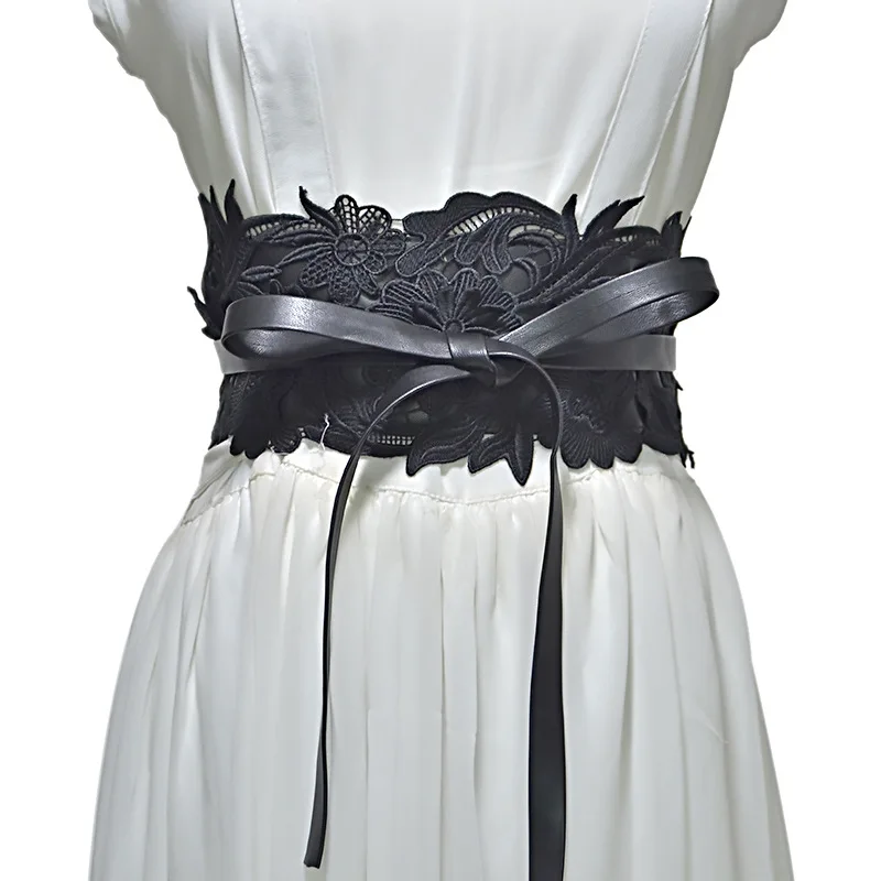

New 10cm Wide Lace Waistband with Fashionable Tight Fit Pu Leather Slim Fit Women's Belt Elastic Cinto Femino Ceinture