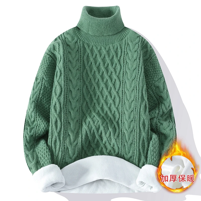 Men's 2023 Autumn and Winter Pullover High Neck Patchwork Loose Solid Color Fashion Casual Sweater Knitted Long Sleeved Tops