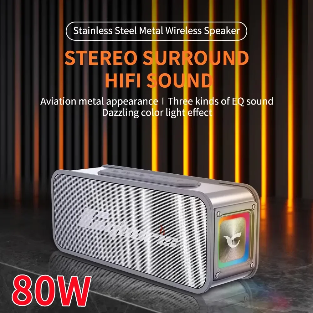 Cyboris Portable Outdoor Bluetooth Speaker Stainless Steel Body Wireless Stereo Subwoofer IPX6 Waterproof BoomBox Card USB Play 2