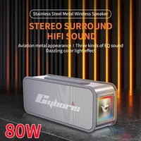 Cyboris Portable Outdoor Bluetooth Speaker Stainless Steel Body Wireless Stereo Subwoofer IPX6 Waterproof BoomBox Card USB Play 2