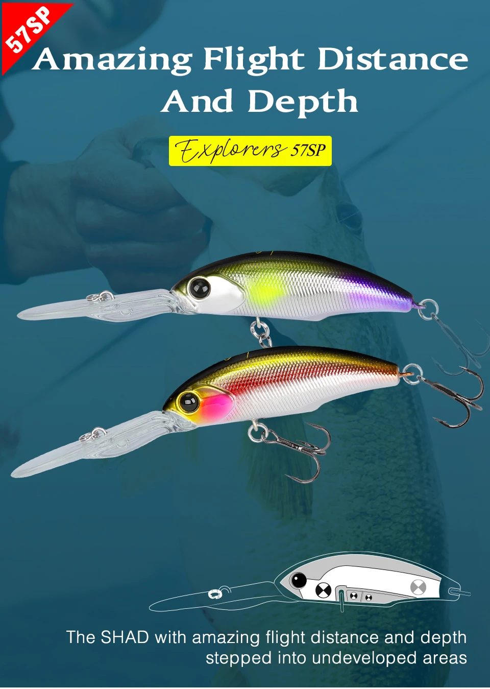 TSURINOYA Dive 2-4m Suspending Minnow 57mm 8,3g EXPLORERS 57SP Long Casting Pike Bass Angelköder Künstlicher harter Köder Jerkbait – Detail 5