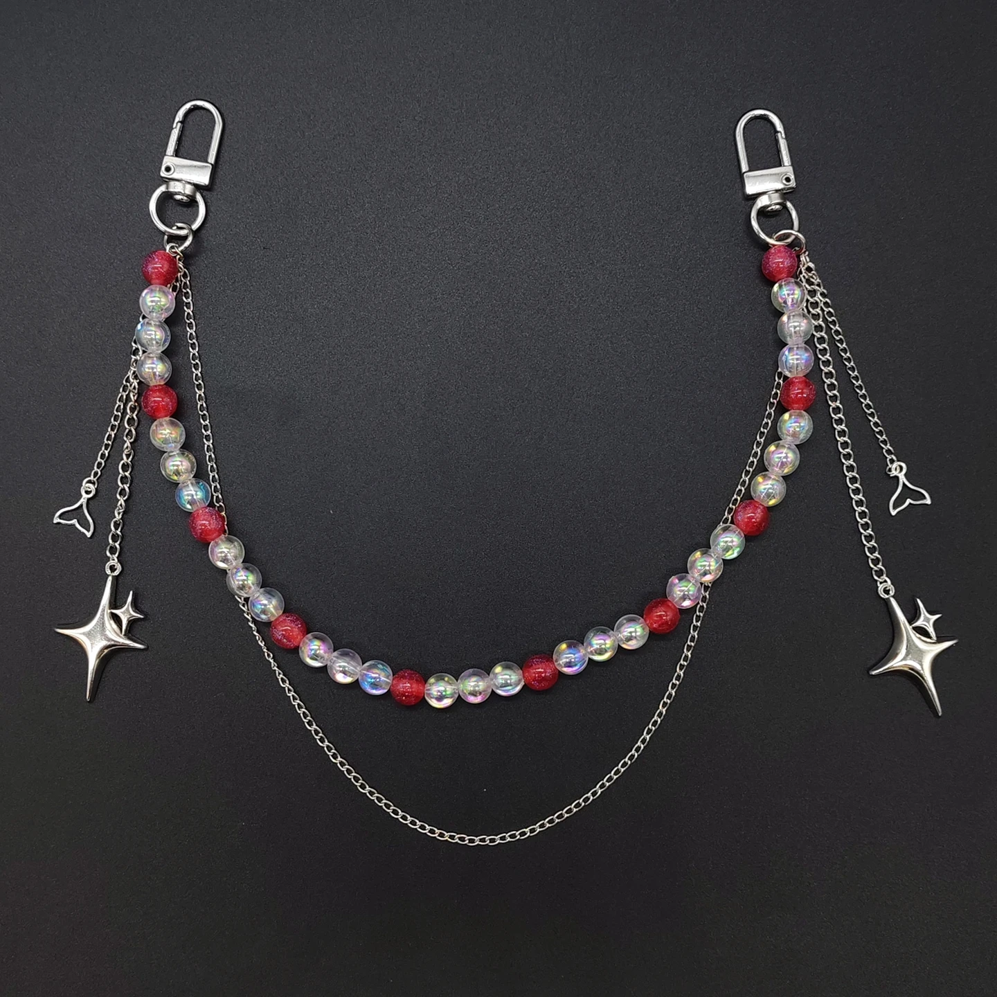 Detachable ITA Bag Double Chain Iridescent Bead Tail Pendant DIY Bag Decorative Chain Pain Bag Charm Fashion Waist Chain
