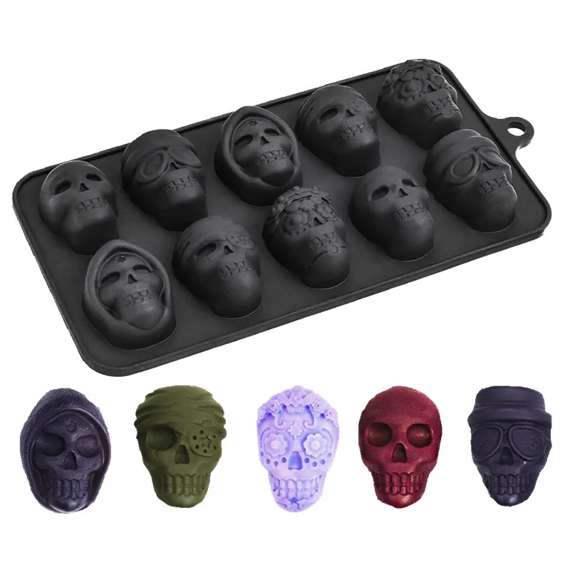 Silicone Skull Ice Cube Tray - 10-Grids Skull Ice Mold for Parties