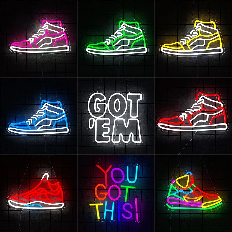 Insegne al neon per sneaker per decorazioni murali, luci al neon per scarpe sportive a LED per camera da letto, uomo, grotta, negozio, decorazioni per feste a casa, alimentate tramite USB