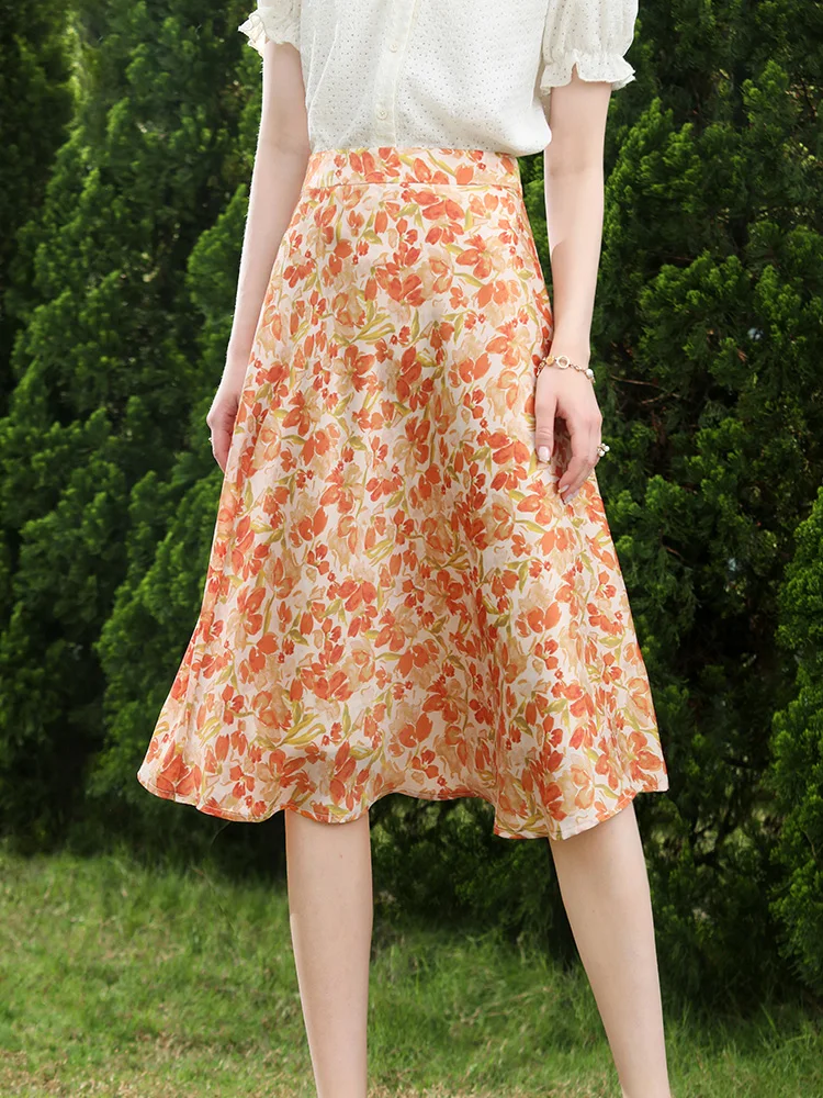 

I BELIEVE YOU French A Line Floral Chiffon Skirts for Women 2023 Summer New Elegant Long Skirt Waterfall High Waist 2232025202