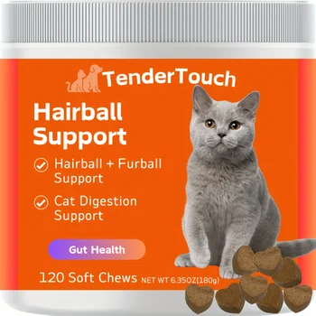 120 Chews - 1 Pack(1 x 180g/6.35oz) 180g/6.35oz - TenderTouch Cat Hairball Support Chews - Hairball Supoort Cat Treats 1