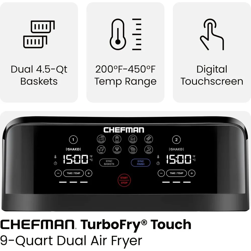 Touch Dual Air Fryer, Maximize The Healthiest Meals With Double Basket Capacity, One-Touch Digital Controls 3