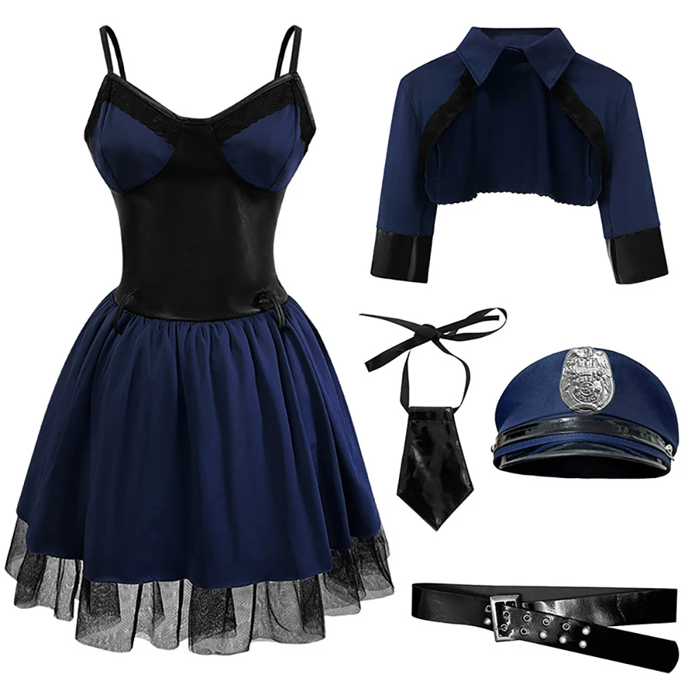 New Sexy Costumes Woman Anime Police Officer Women Cosplay Clothes With  Accessories Hot Adult Straps Dresses Uniform Set