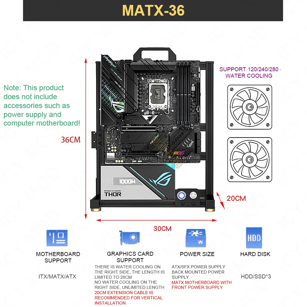 Aluminum Fully Open Chassis Frame Supports ITX/MATX/ATX Vertical Shell Player DIY Chassis PCIE3.0 GPU Vertical Installation MOD pc case,pc chassis,computer chassis frame