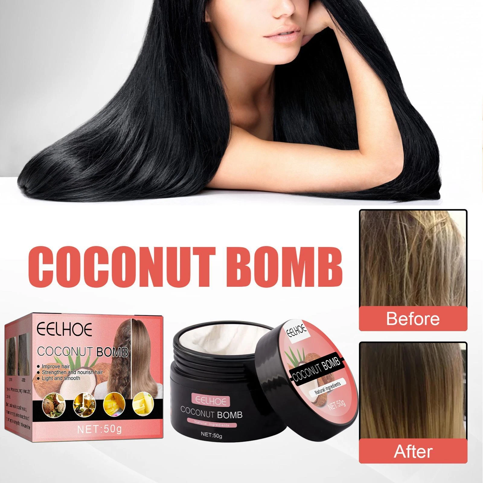 50g Coconut Bomb Nourishing Hair Mask Nutrition Infusing Repairs Hair Nourish Hair Essential Oil