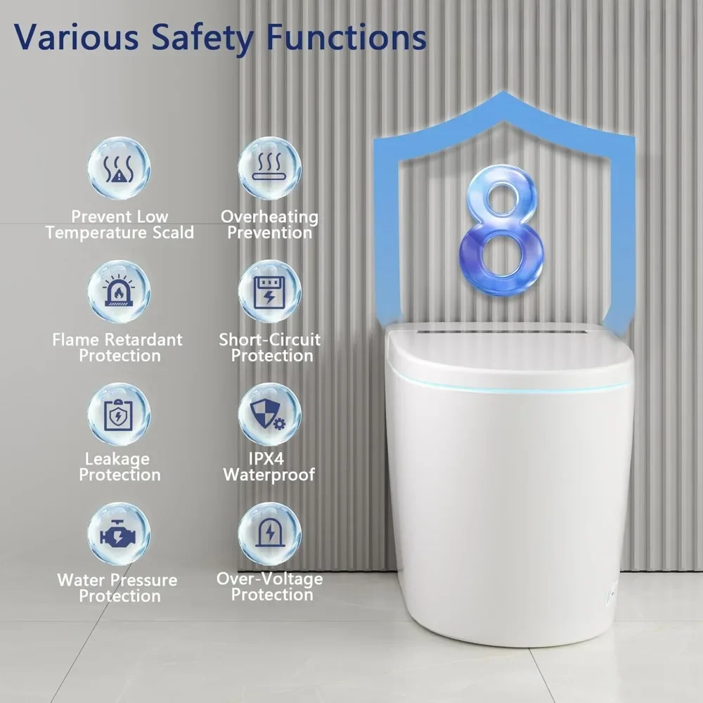 Smart Toilet with 1.28GPF Auto Flush Heated Seat，Toilet with Foot Kick Operation Night Light，One Piece Tankless Toilet 2