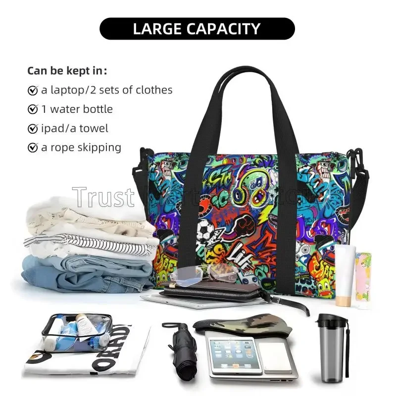 Cool Graffiti American Comic Book Collection Pop Art Travel Duffel Bags Foldable Weekender Overnight Carry on Bags Sport Gym Bag