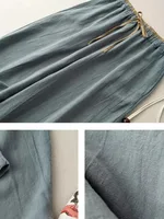 Retro commuting pants, Korean version, minimalist style, cotton linen wide leg casual pants, women's loose hanging straight leg - Image 5