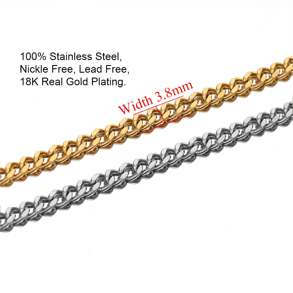 2 Meter Edelstahl-Kubanerketten in Großmengen für DIY-Schmuckherstellung, Hip-Hop-Halsketten, Armbänder, Bastelarbeiten, Körperketten