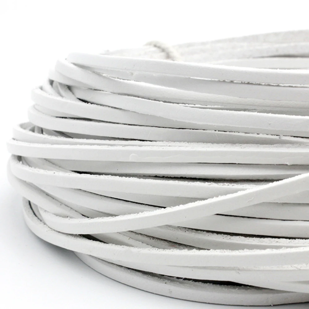 

5 Yards White 3mm Leather Cord 3mmx2mm Flat Leather Strip Jewelry Making in Bracelet Necklace Genuine Cowhide