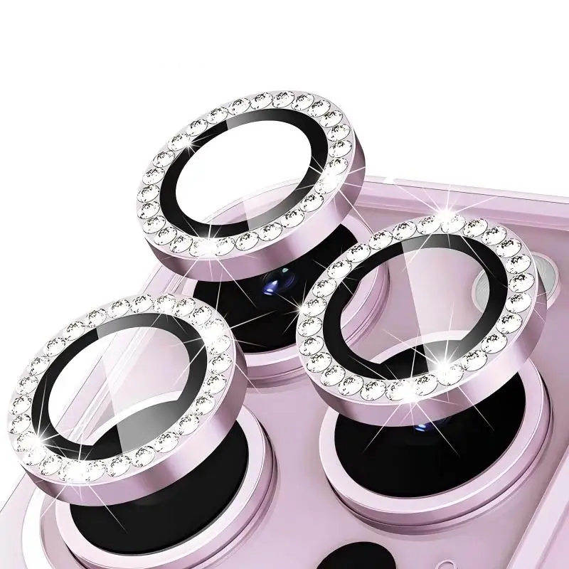 Luxury Diamond Ring Camera Protectors with Tempered Glass Lens Cover