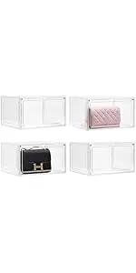 Purse Organizer For Closet 4 Pack Stackable Storage Bins With Lids Clear Plastic Handbag Organize...