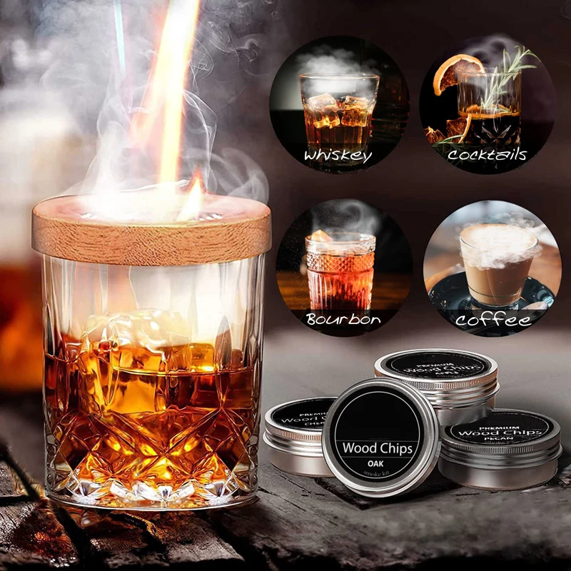 Kit Per Fumatori Da Cocktail In Legno Whisky Fruity Wood Chips Bartending Smoke Maker Per Bevande Accessori Per Bar Da Cucina Accessori Per Strumenti