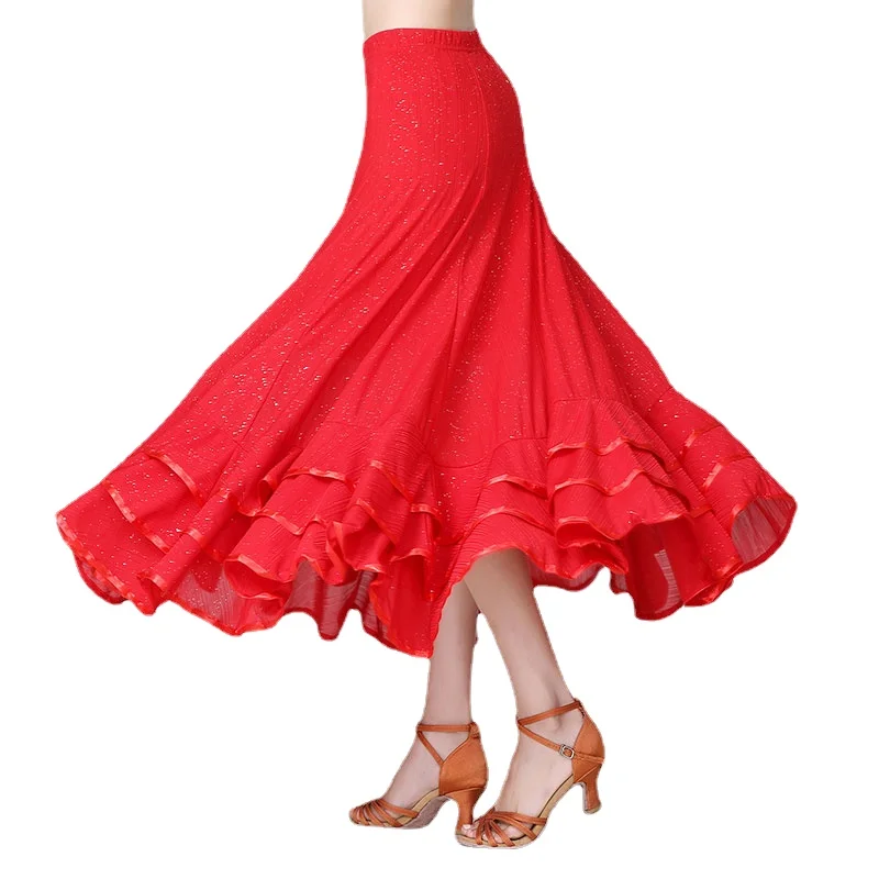 New Style Modern Dance Skirt Long Sequin Standard Big Swing Dance