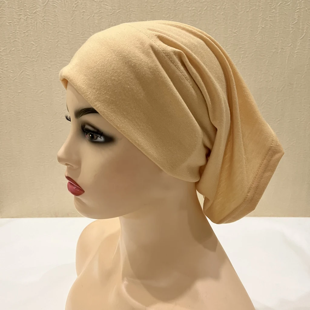 Muslim Turban Pure Color Stretch Inner Hijabs For Caps Ready To Wear Women Head Scarf Under Hijab Bonnet