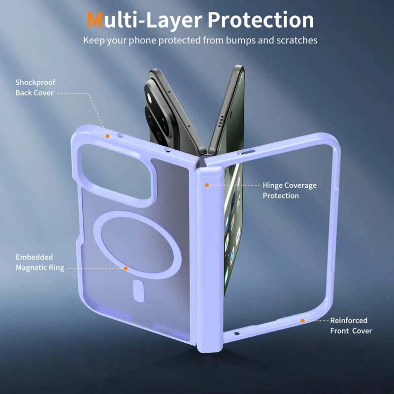 Translucent Matte Phone Case with Skin-Friendly Hinge Protection and Magnetic Closure