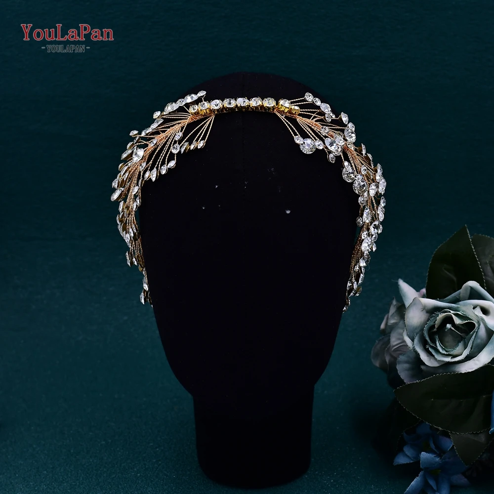 YouLaPan Full Rhinestone Bride Gold Color Hair Hoop Woman Elegant Party And Wedding Headwear Women's Wedding Headpieces HP667