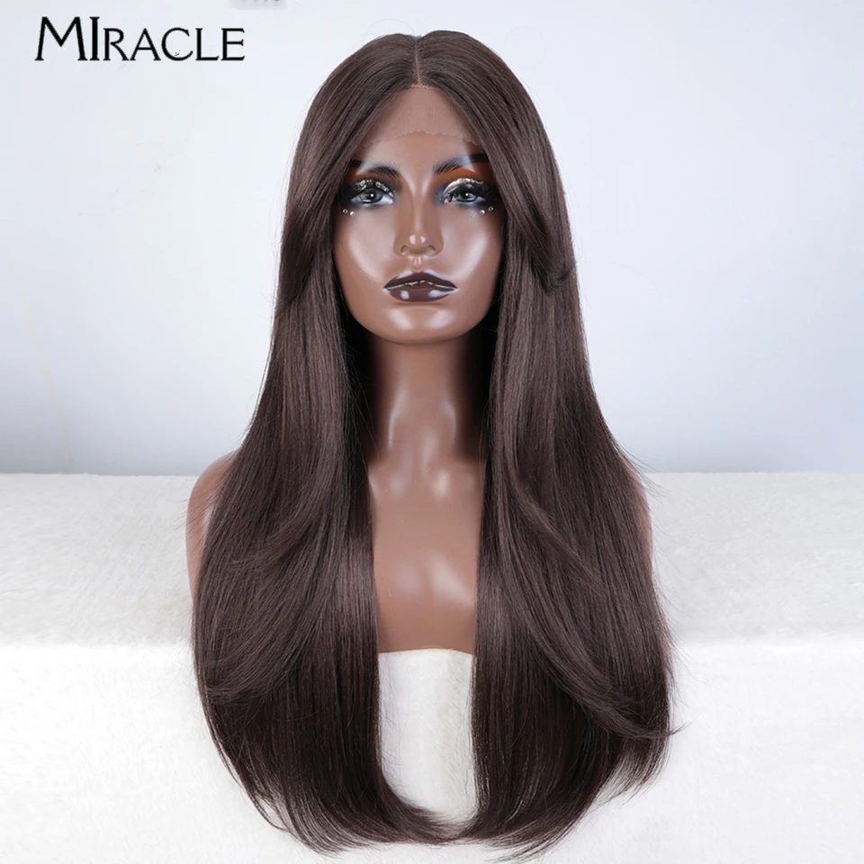 

MIRACLE 26 Inch Synthetic Lace Front Wig for Women Straight Wig Ombre Red Blonde Lace Wig Female Cosplay Wig Straight Hair