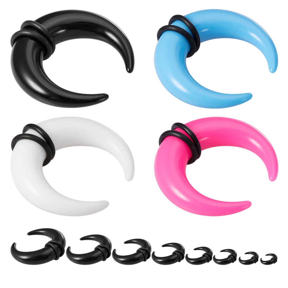 1 Paar große Büffelhorn Septum Ring Piercing weiß Auqa Acryl Ohr Kegel Keil Expander Punk Körperschmuck