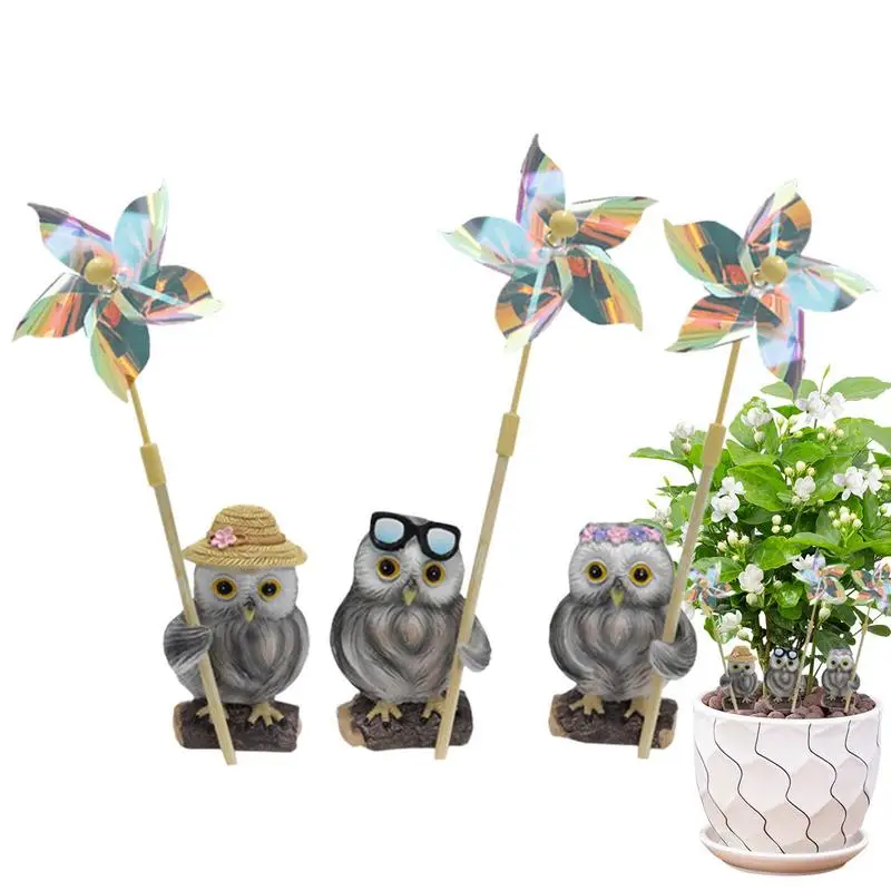 

Garden Owl Statue Owl Windmill Set Simulation Animal Ornaments Owl Figurines With Windmill Weatherproof Garden Animal Statue