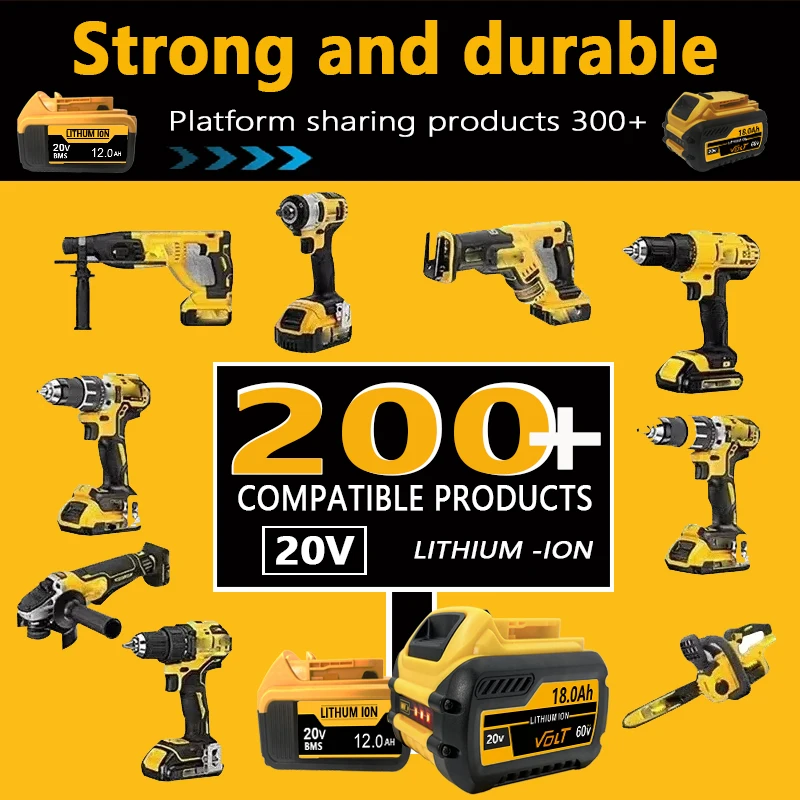 For Dewalt 20V 12.0Ah Rechargeable Battery for Dewalt Cordless Screwdriver Drill