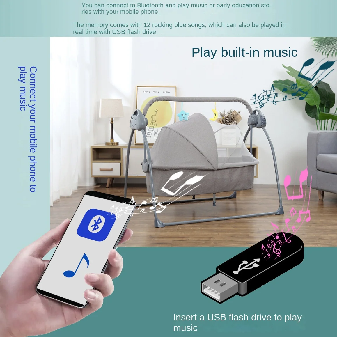  전기 흔들 의자 요람 흔들 의자 새로운 지능형 무선 어린이 가구 잠자는  셰이커