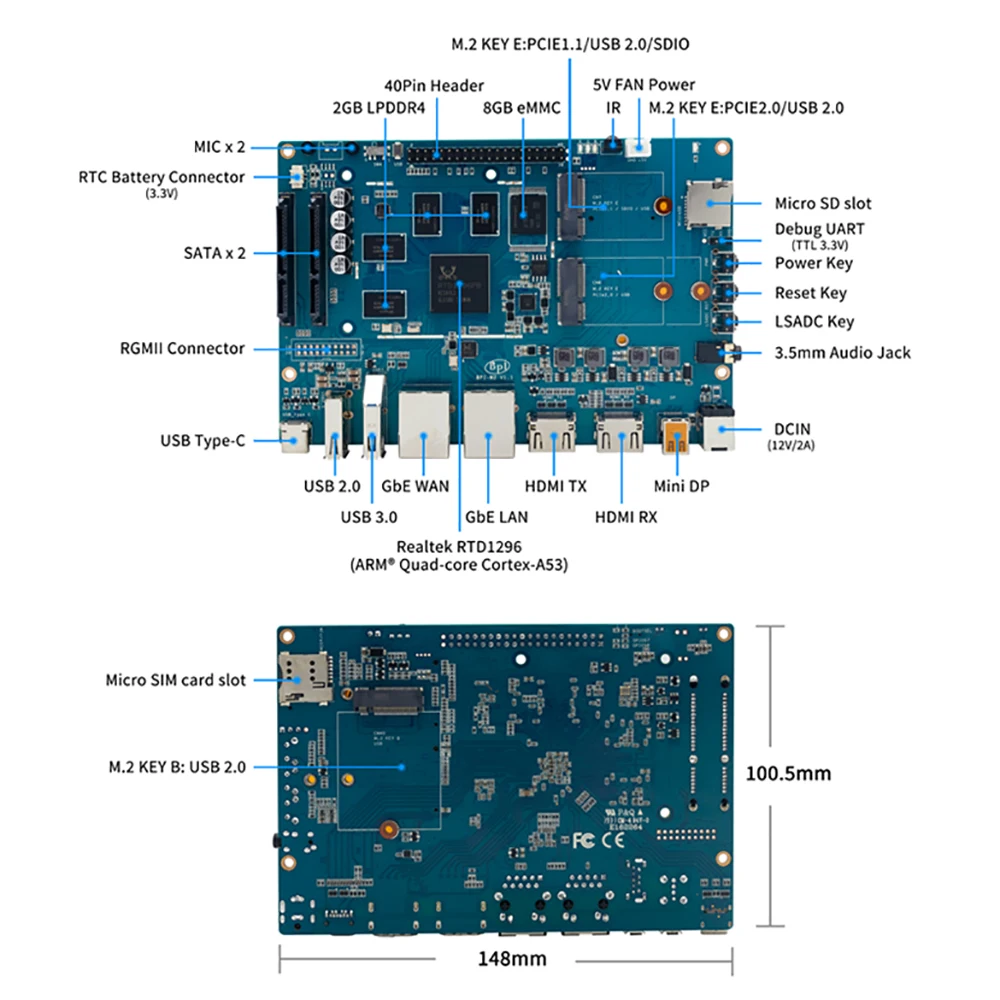 Banana Pi BPI-W2 Router Board Realtek RTD1296 Quad Core Processor Motherboard 2G