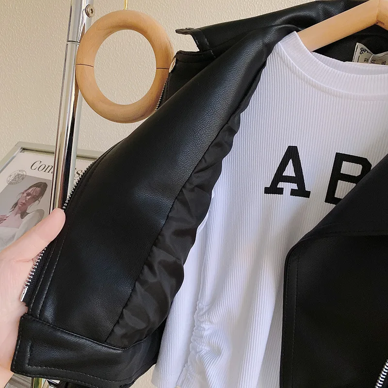 Girls Leather Jacket - Kids Casual Outerwear With Zipper Closure | Fashion Short Lapel Coat