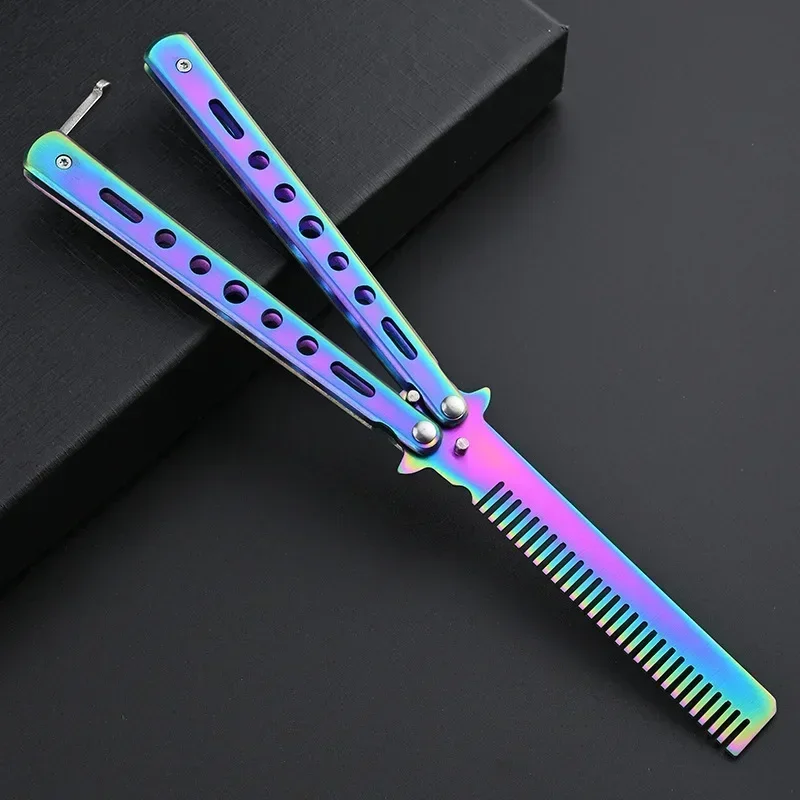 Foldable Comb Stainless Steel Practice Training Butterfly Knife Comb Beard Moustache Brushe Salon Hairdressing Styling Tool 5