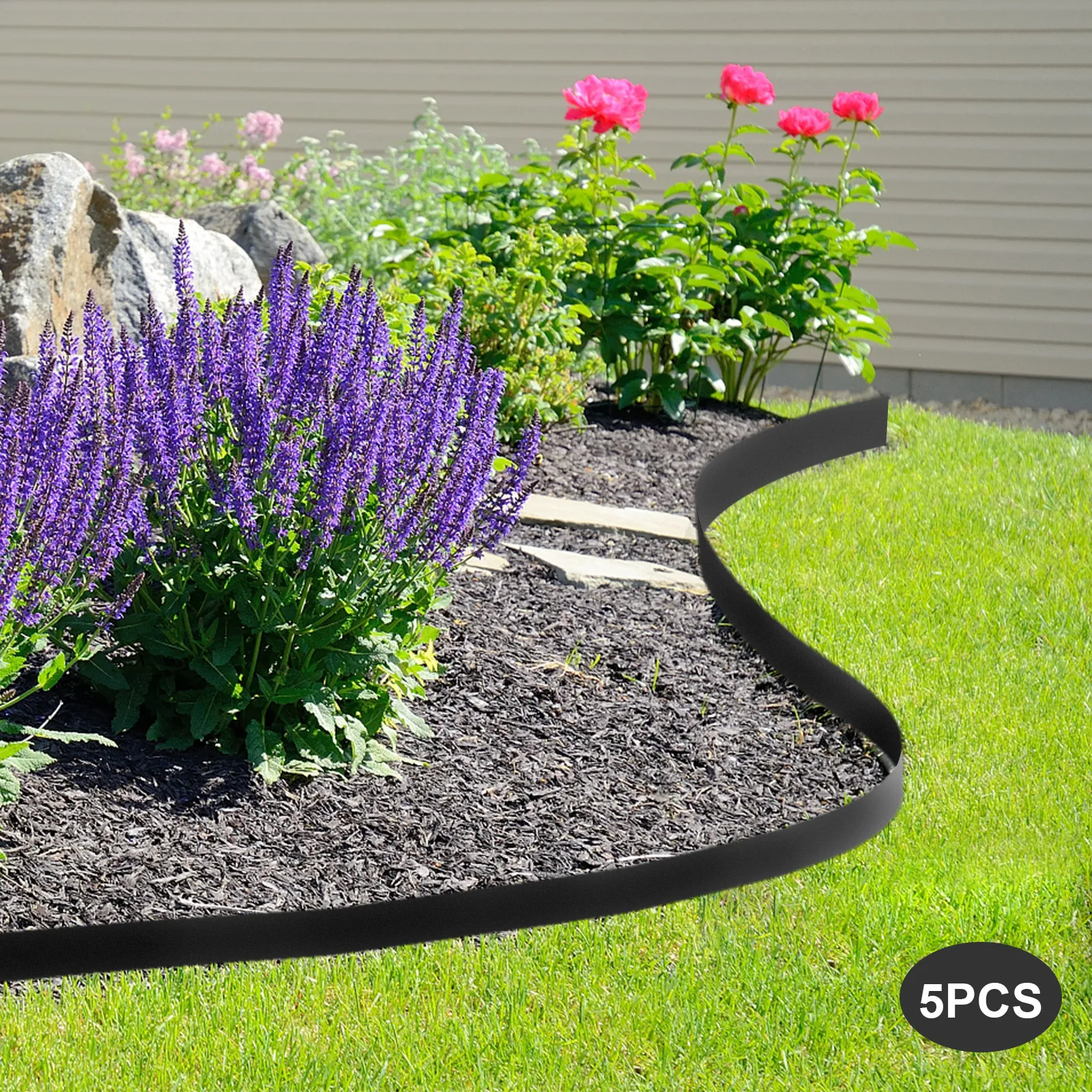 5-Panel Garden Edging Steel Landscape Edging Height with Ground Spikes for Garden Border Weed Control
