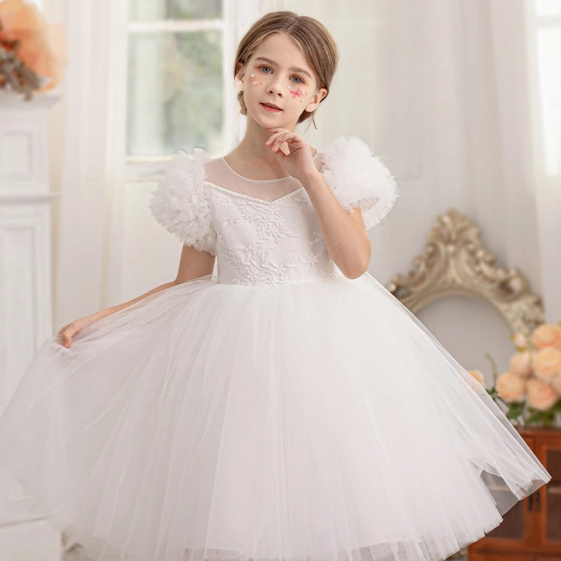 

2024 Hot Selling Children's Dresses Comfortable Soft Pleated Lace Princess Dresses Mesh Dresses Performance Costumes