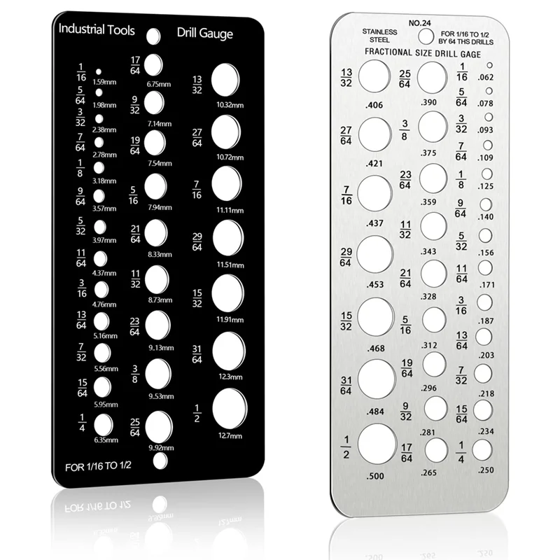 

Drill Bit Gauge Fractional Drill Bit Size Gauge,29-Holes Metric Size Drill Bit Gauge for 1/16 Inch to 1/2 Inch Drill Bit